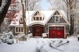 A residential home in the middle of winter in Decatur, IL. To keep their homes safe, Illinois homeowners should contact Design-Air Heating & Air Conditioning.